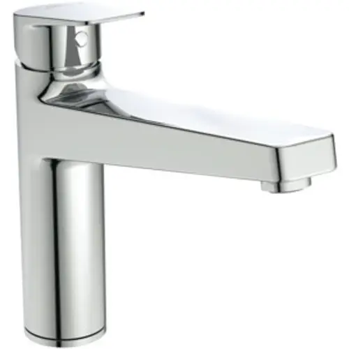 Küchenarmatur aus Chrom mit flachem Auslauf und einfacher Bedienung. Hergestellt von Ideal Standard, geeignet für verschiedene moderne Küchenstile.